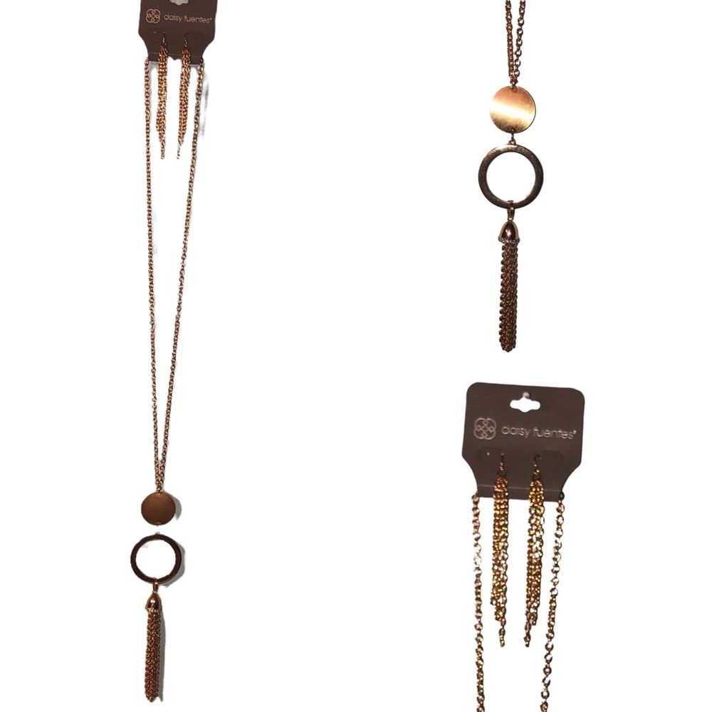 Daisy Fuentes Necklace Earrings Set Long Dangle Gold Tone Boho